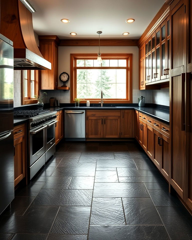 durable dark slate flooring - 20 Mountain House Kitchen Ideas