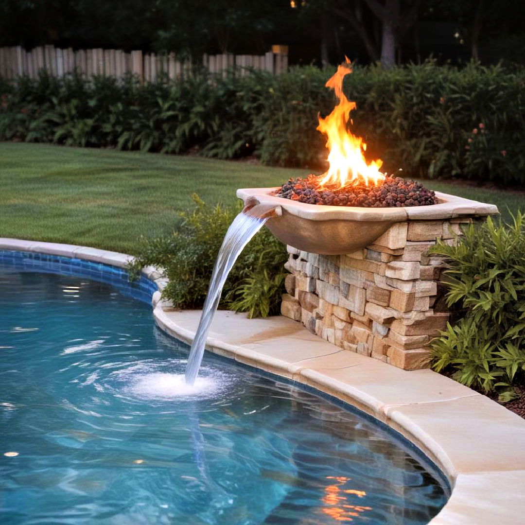 durable fire and water bowl - 15 Pool Fountain Ideas