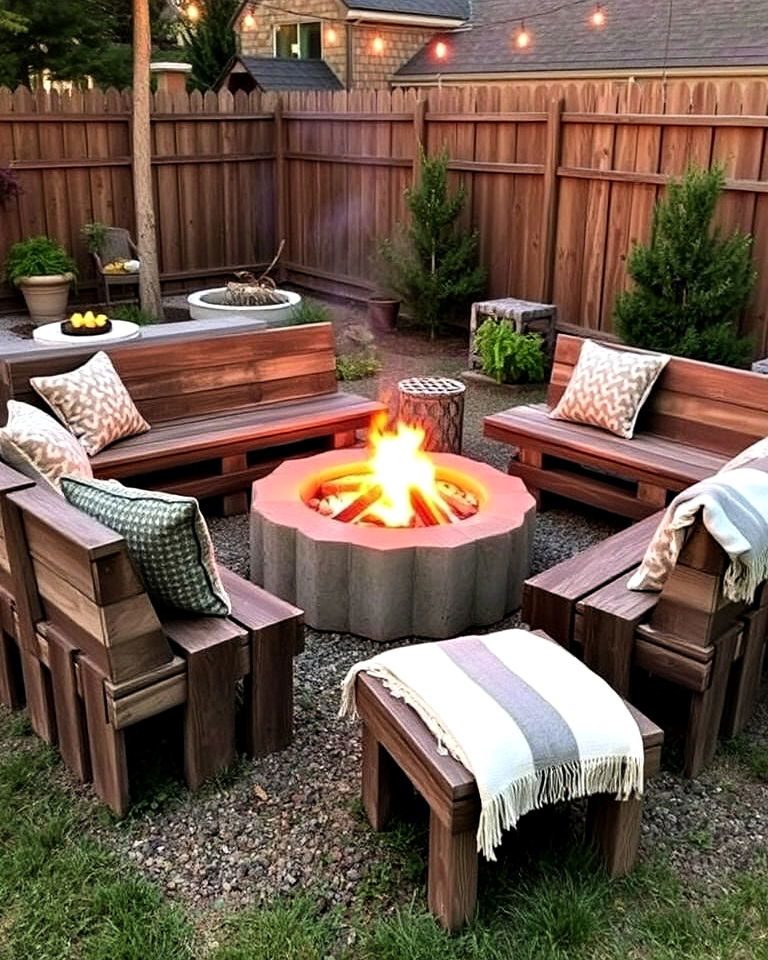 durable fire pit seating - 20 Railroad Ties Landscaping Ideas