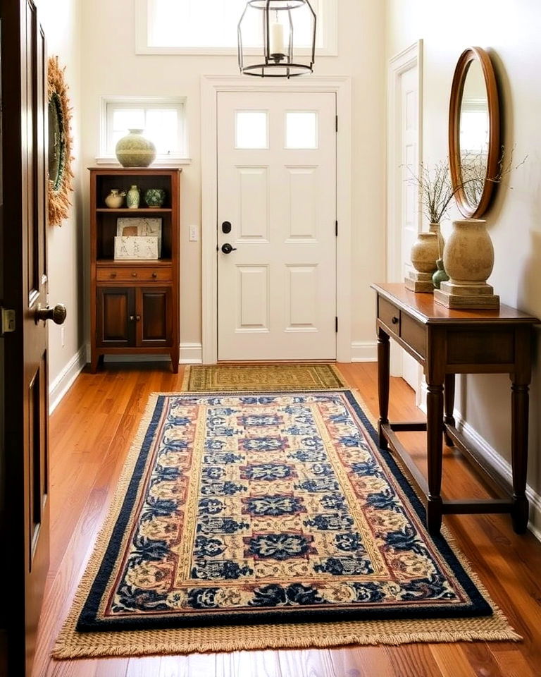 durable foyer rug layering - 50 Foyer Decor Ideas