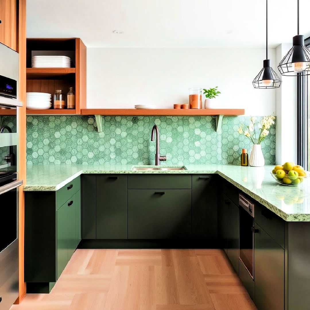 durable green quartz countertop - 25 Emerald Green Kitchen Ideas