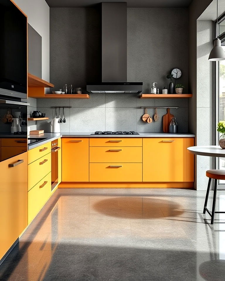 durable grey epoxy flooring for kitchen - 20 Kitchens With Grey Floors