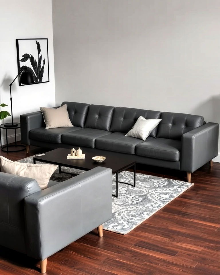 durable grey leather furniture with dark wood floor - 20 Grey Living Room With Dark Wood Floors