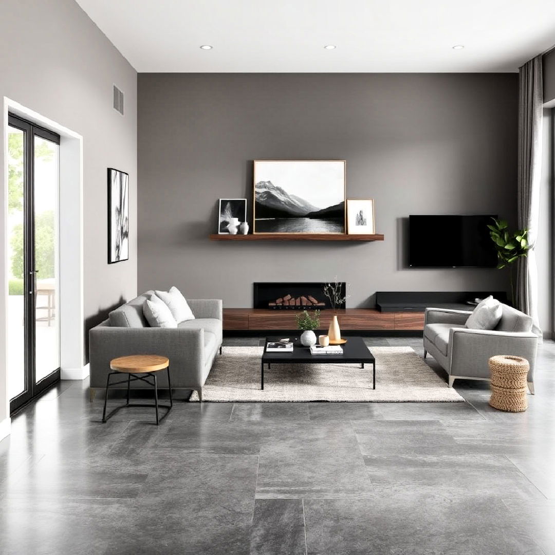 durable grey porcelain tile flooring - 25 Grey Flooring Living Room Ideas