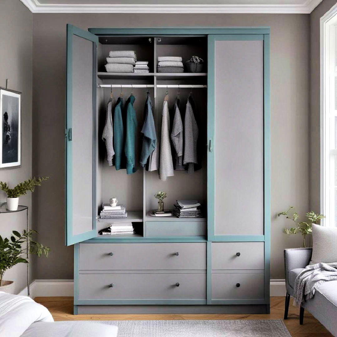 durable grey wardrobe with teal trim - 15 Teal and Grey Bedroom Ideas