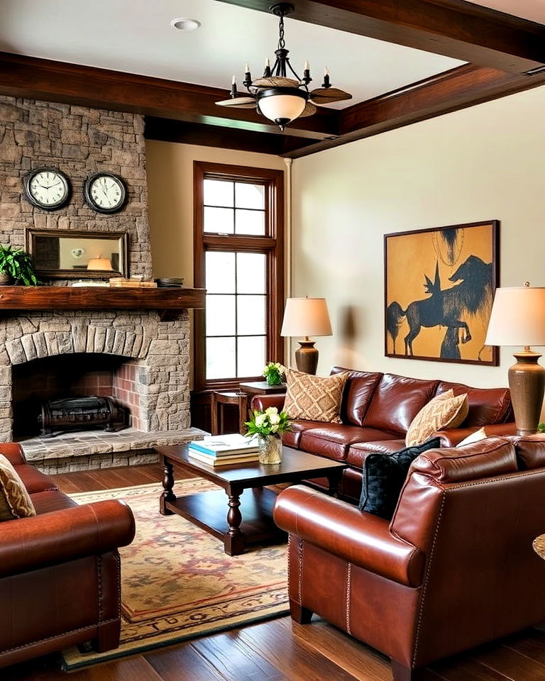 durable leather upholstery - 30 Craftsman Living Room Ideas