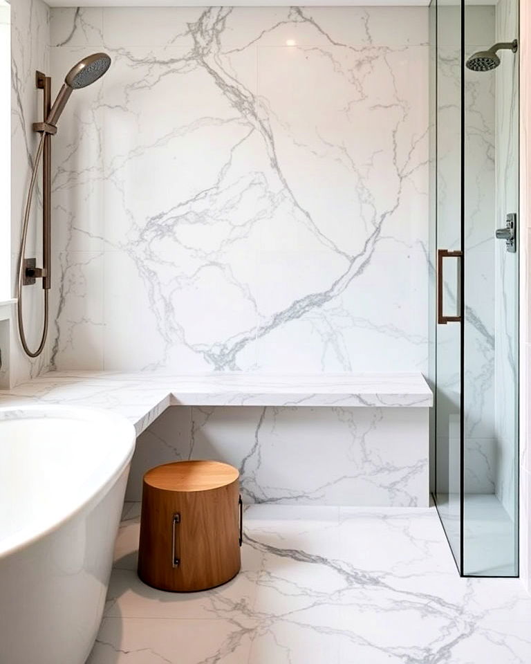 durable marble clad bench - 20 Luxury Marble Bathroom Ideas