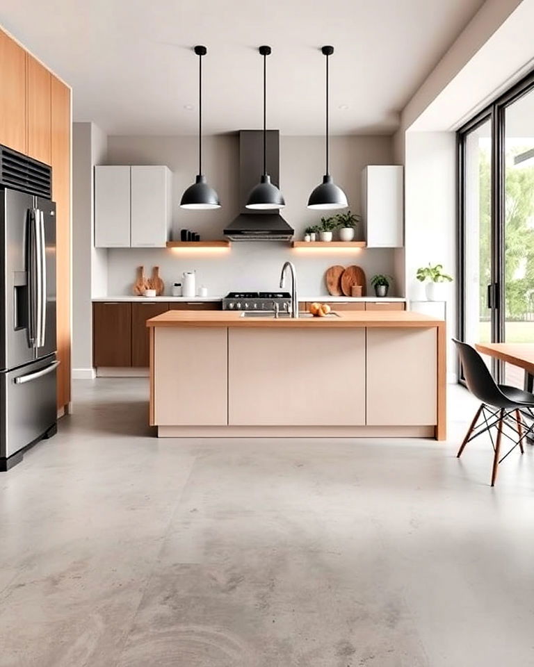 durable matte finish concrete floor - 25 Concrete Floor Kitchen Ideas