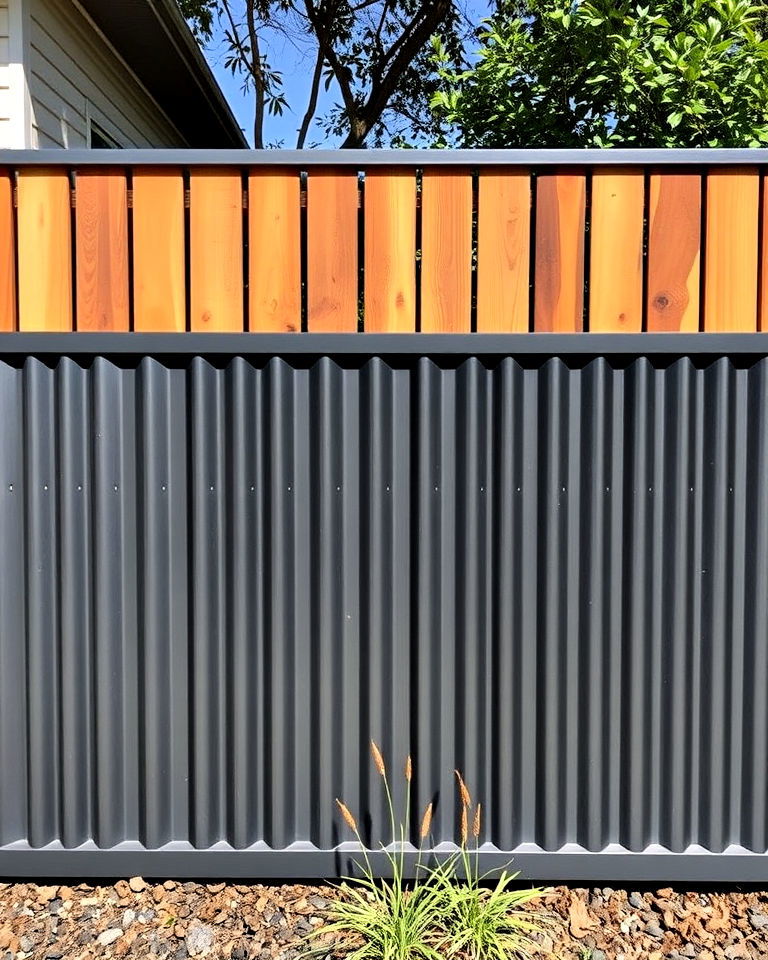 durable metal sheets with wooden slats - 25 Metal and Wood Fence