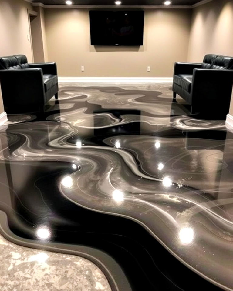 durable metallic epoxy floor - 20 Concrete Basement Floor Ideas