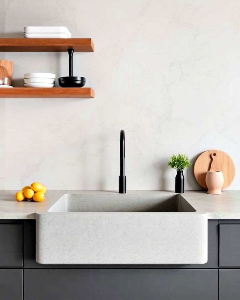 durable microcement sink - 20 Microcement Kitchen Ideas