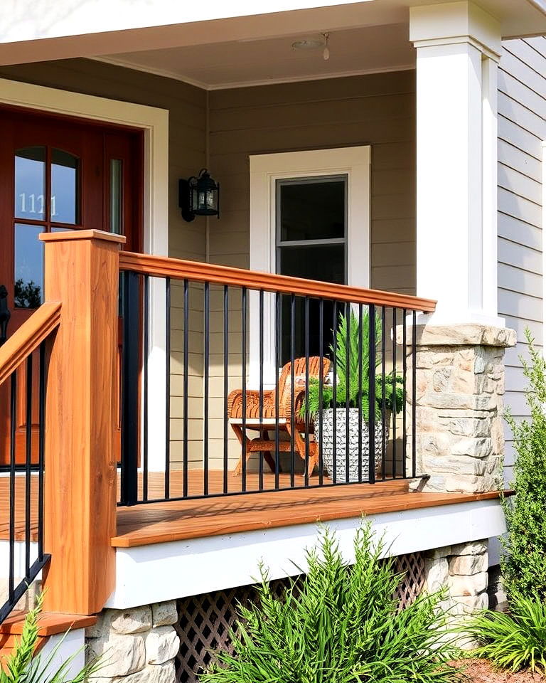 durable mixed material railings - 25 Front Porch Railing Ideas