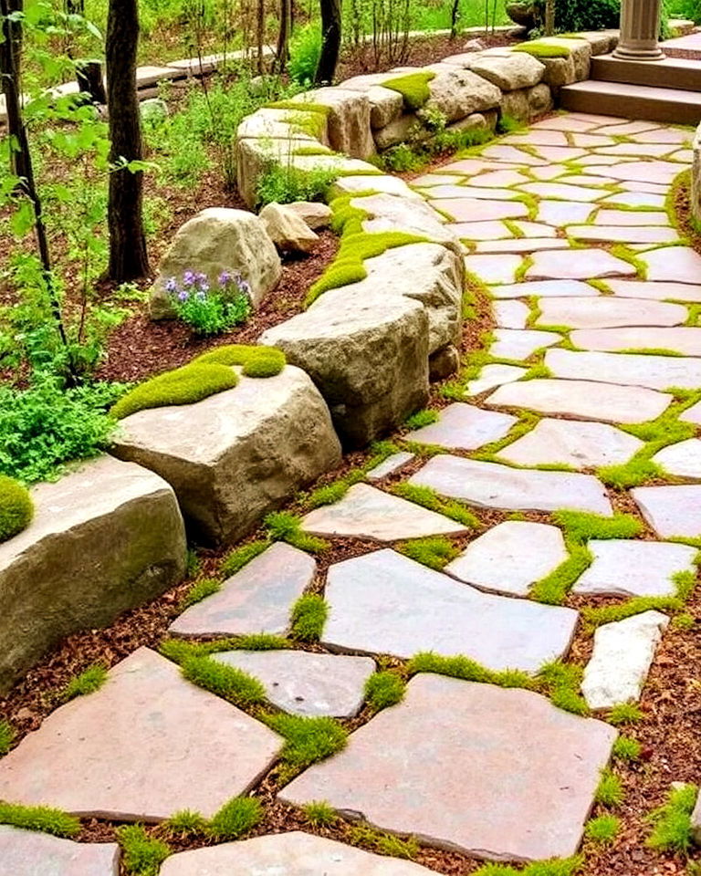 durable natural flagstone walkway - 20 Woodland Garden Path Ideas