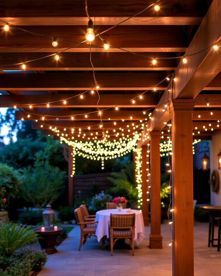durable pergola string lights - 40 Garden Lighting Ideas