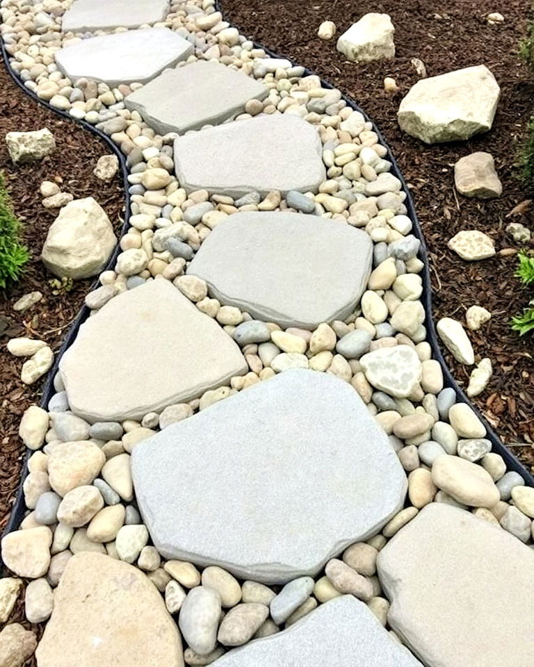 durable river rock and concrete stepping stones - 30 Stepping Stone Walkway Ideas