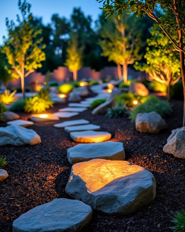 durable rock lights for natural appeal - 40 Backyard Lighting Ideas
