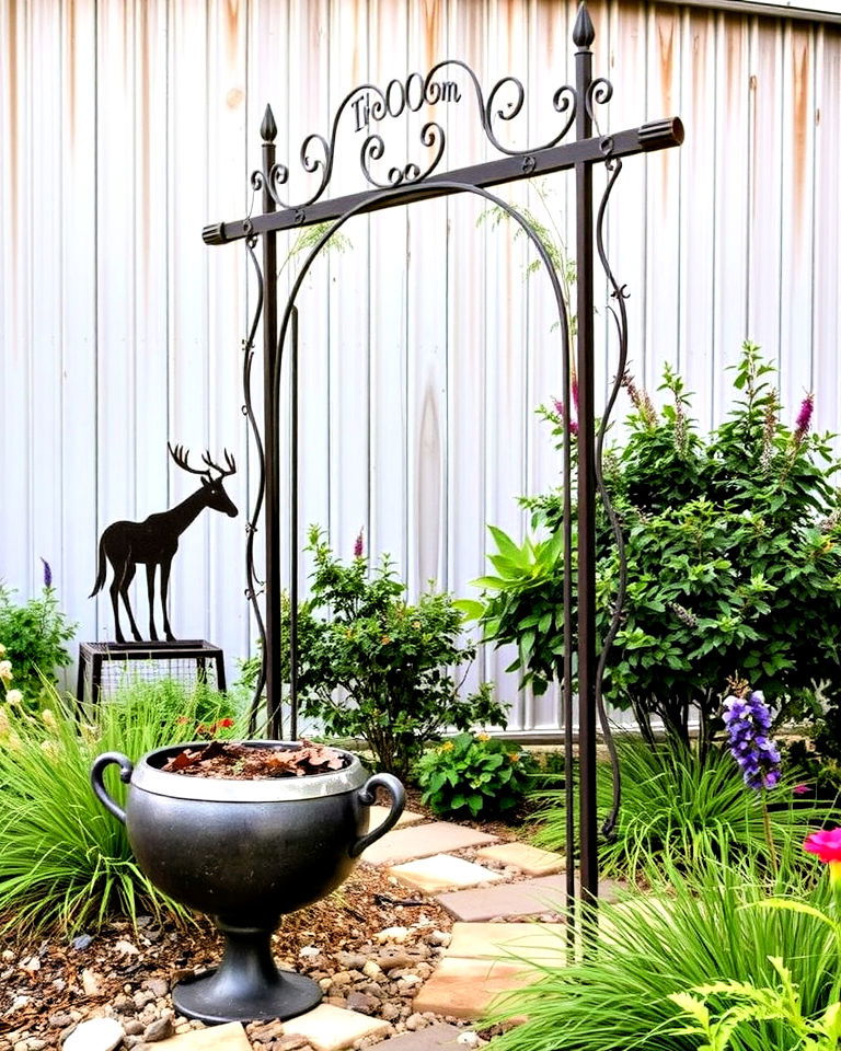 durable rustic metal accents - 30 Ranch House Landscaping Ideas
