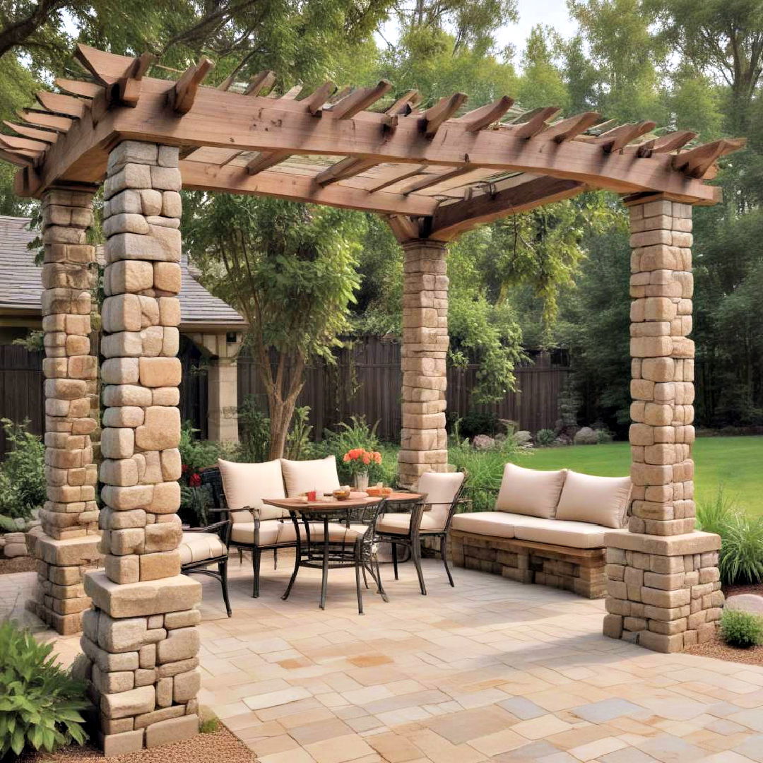 durable rustic stone pergola - 20 Modern Pergola Ideas