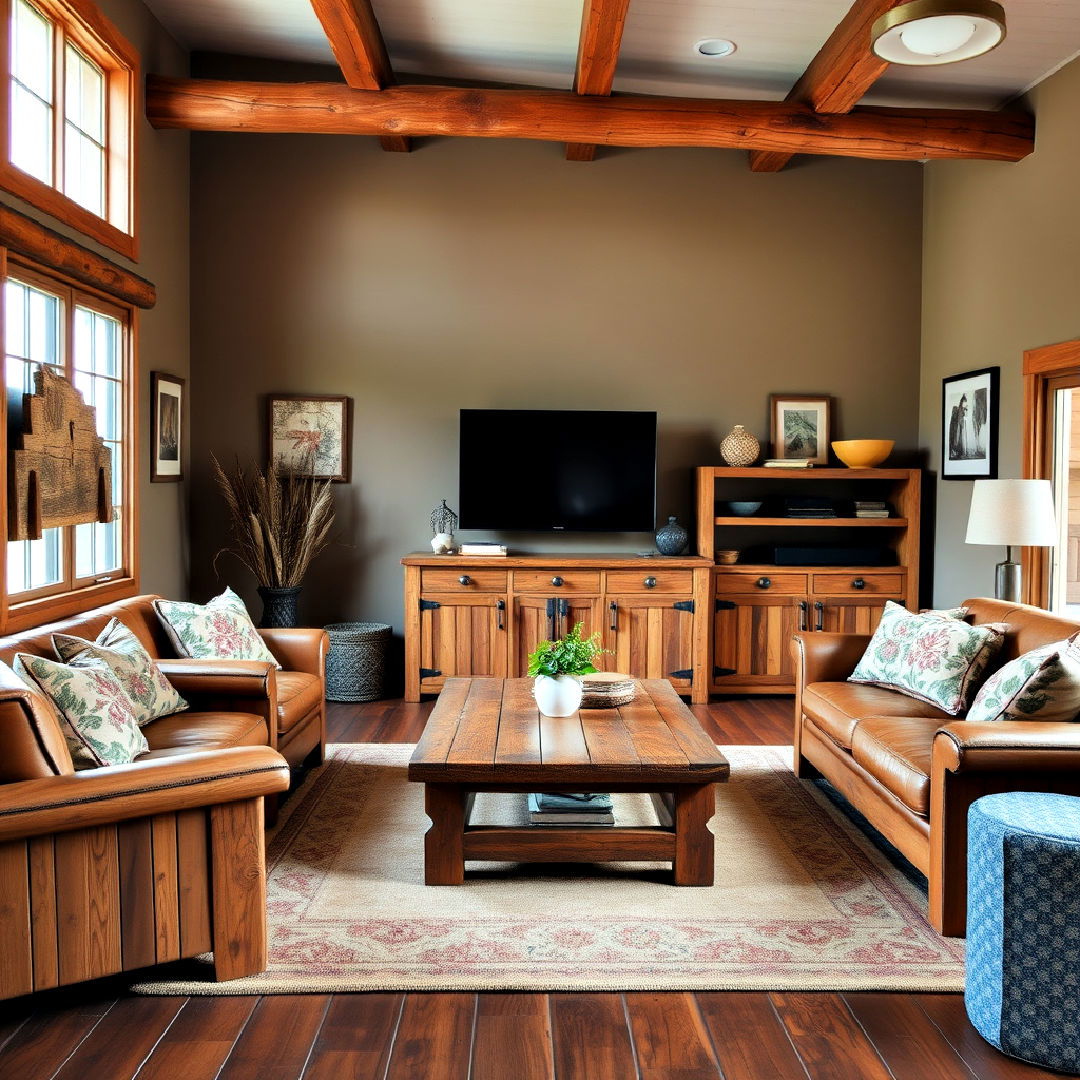 durable rustic wooden furniture - 25 Southwestern Living Room Ideas