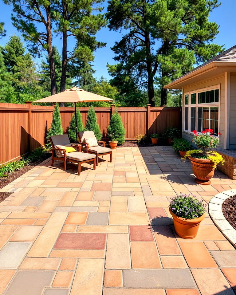 durable sandstone pavers for warm tones - 40 Paver Patio Ideas