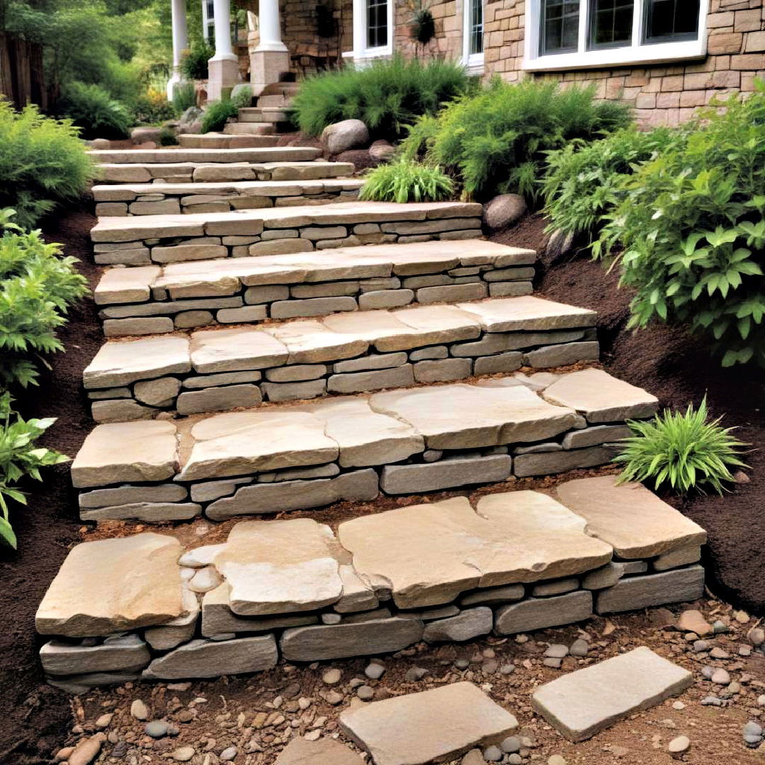 durable stone steps for front yard - 30 Front Yard Landscaping Ideas With Rocks and Mulch