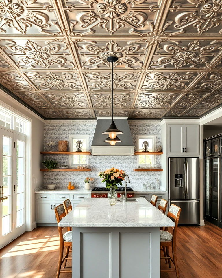 durable tin ceiling tiles - 20 Farmhouse Ceiling Ideas