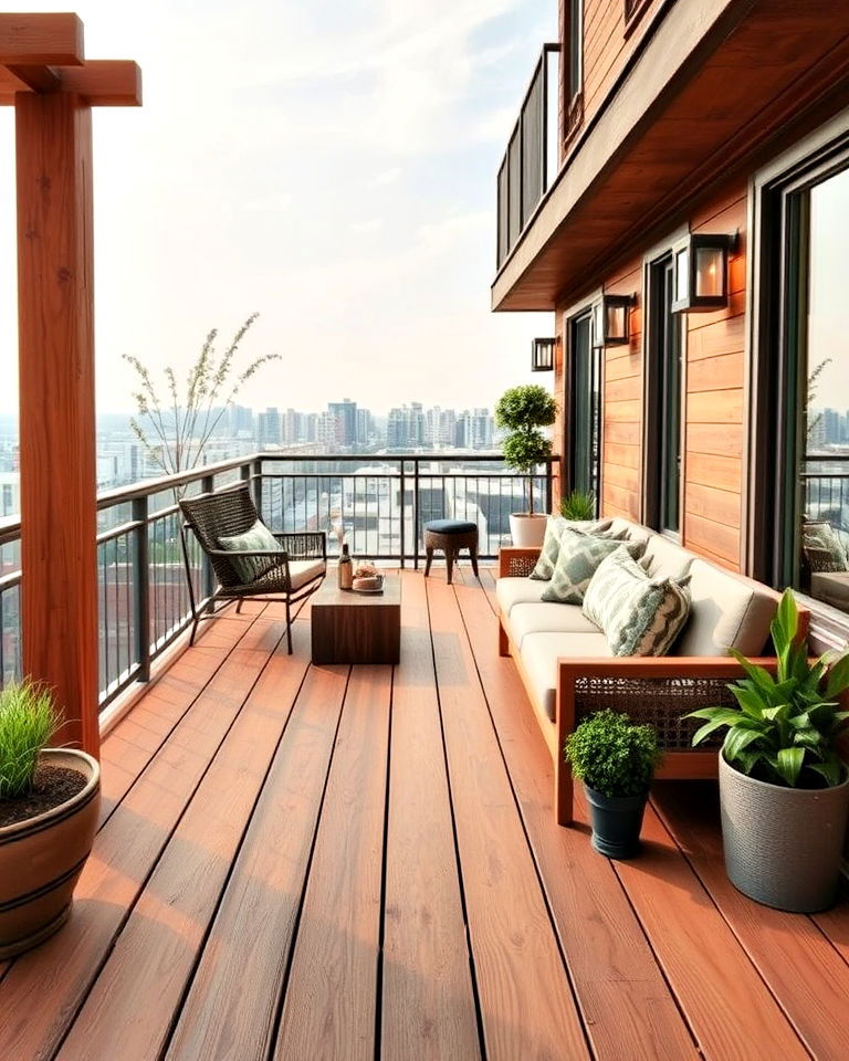 durable treated timber planks - 25 Balcony Flooring Ideas