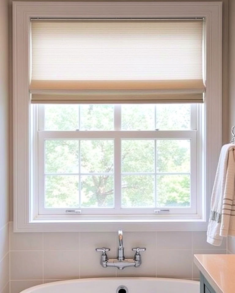 durable waterproof roller shades - 30 Bathroom Window Treatment Ideas