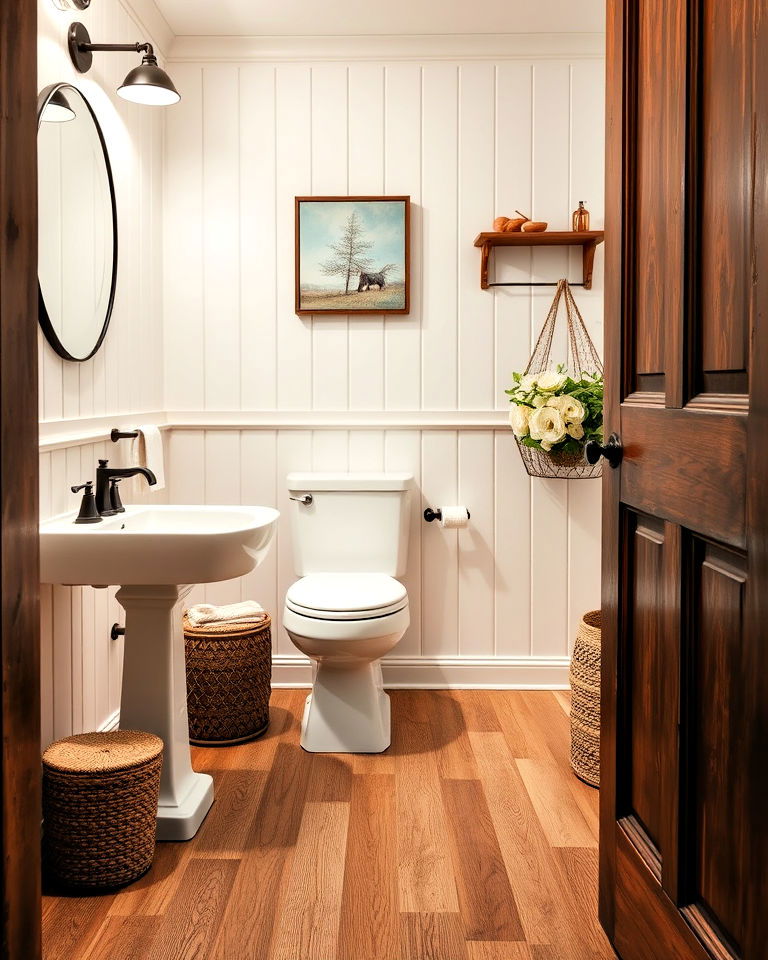 durable wood look floor tiles - 25 Powder Room Floor Tile Ideas