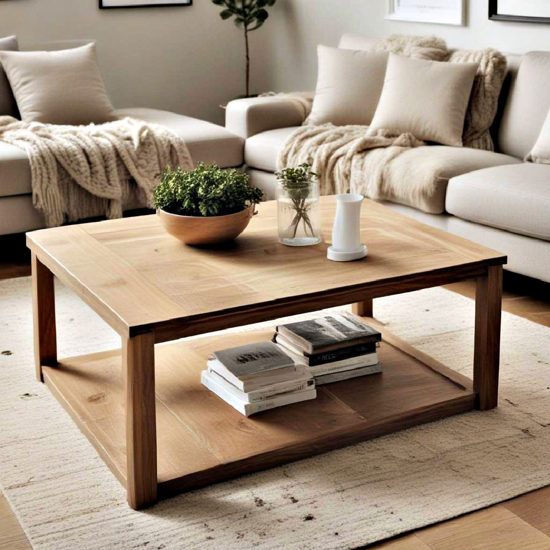 durable wooden coffee table - 40 Neutral Living Room Ideas