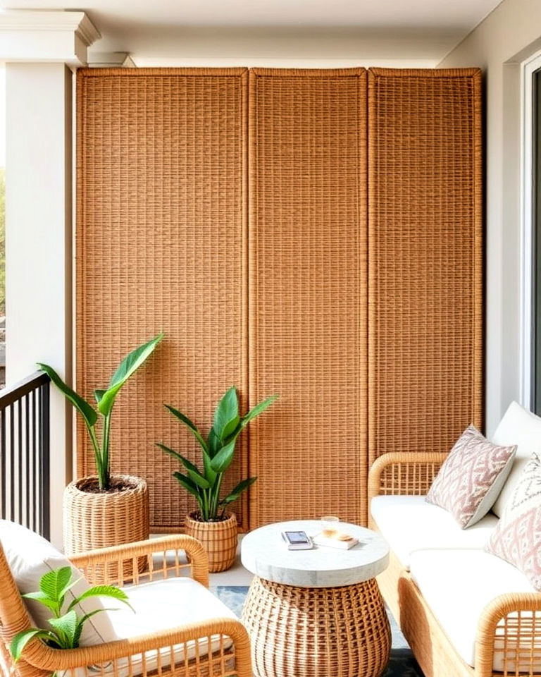 durable woven rattan screen - 20 Balcony Divider Ideas