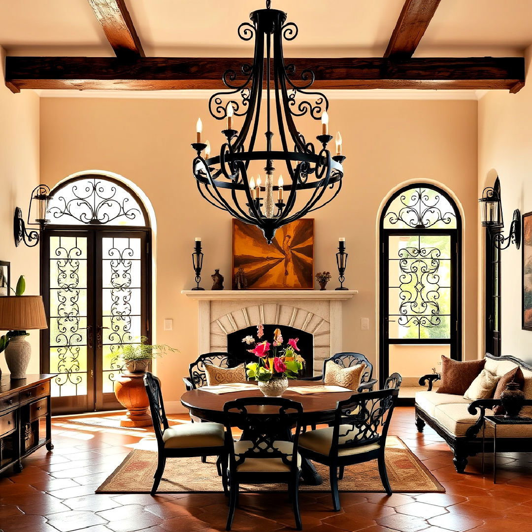 durable wrought iron accents - 25 Spanish Style Living Room Ideas