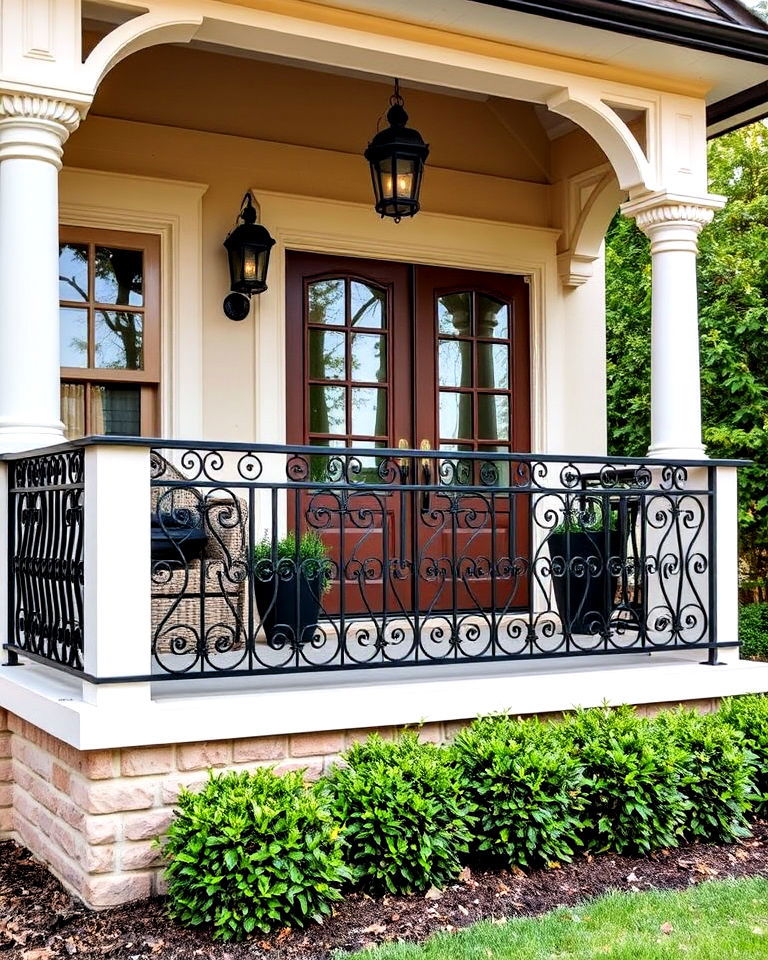 durable wrought iron railing - 25 Front Porch Railing Ideas