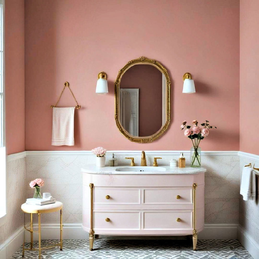 dusty rose bathroom paint with gold accents - 40 Bathroom Paint Ideas