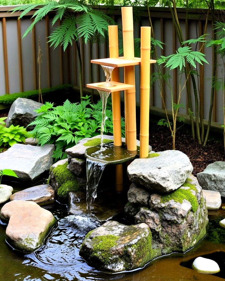 dynamic bamboo water features - 40 Japanese Garden Ideas