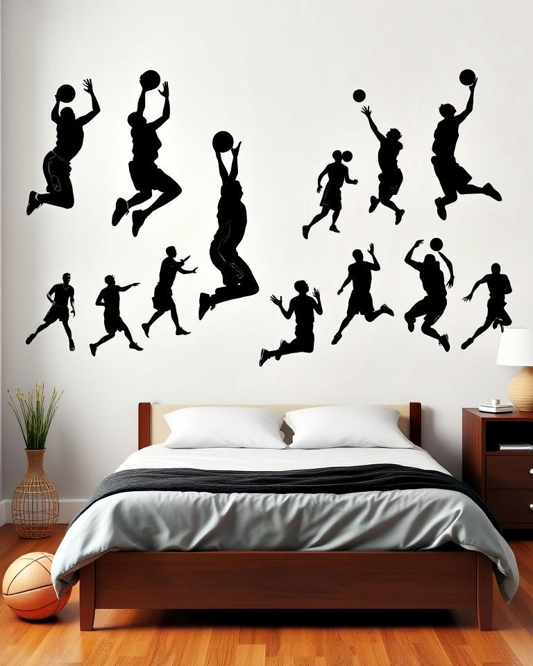 dynamic basketball player silhouette wall art - 25 Basketball Room Decor Ideas