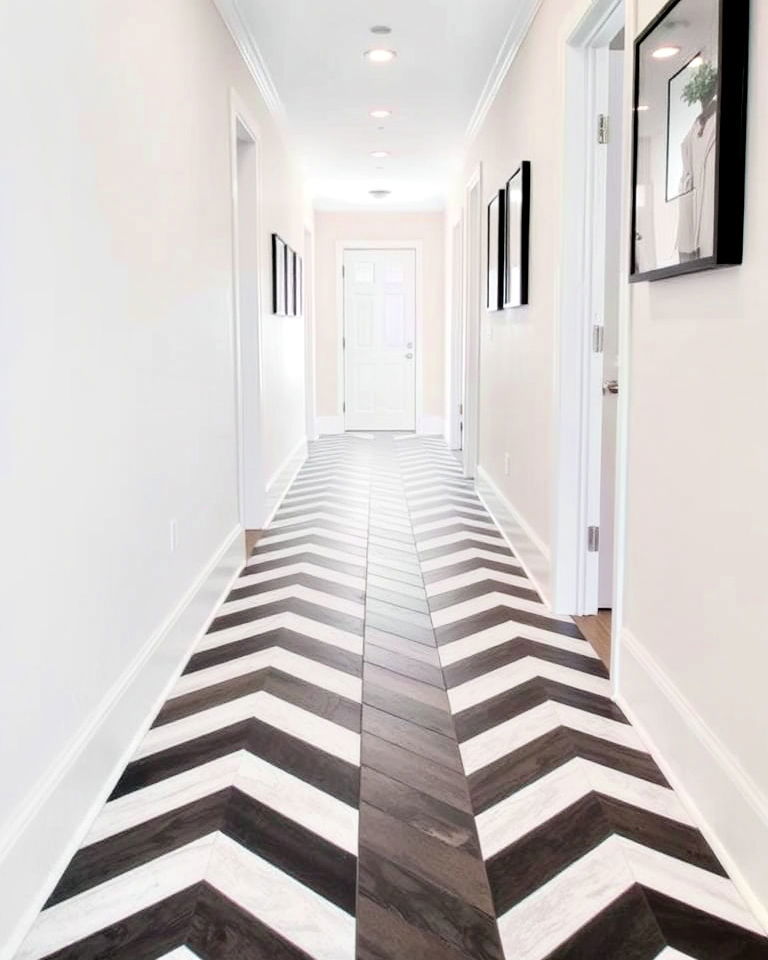 dynamic black and white chevron flooring - 20 Black and White Hallway Ideas