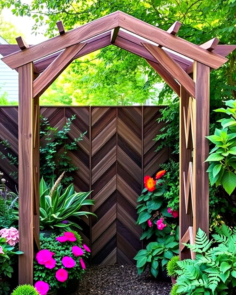 dynamic chevron patterned arbor - 40 Garden Arbor Ideas