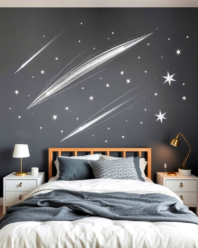 dynamic comet and shooting star wall decals - 20 Galaxy Space-themed Bedroom Ideas