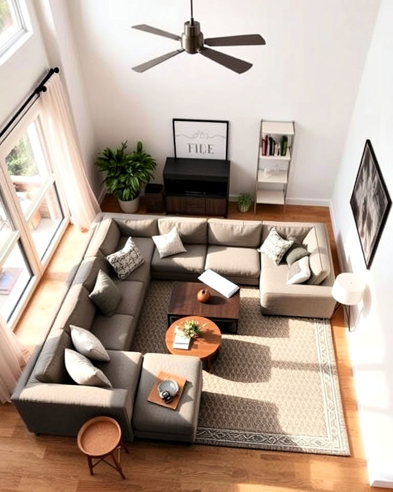 dynamic diagonal sectional placement - 30 Small Living Room Sectional Layout Ideas