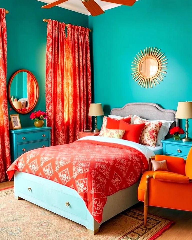 dynamic eclectic teal and orange guest room - 20 Teal and Orange Color Scheme for Your Rooms