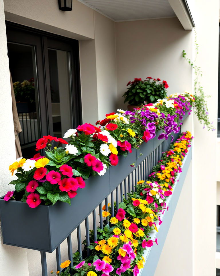 dynamic flowering balcony border - 40 Balcony Garden Ideas