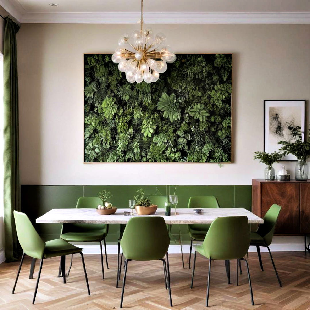 dynamic green wall art - 40 Green Dining Room Ideas
