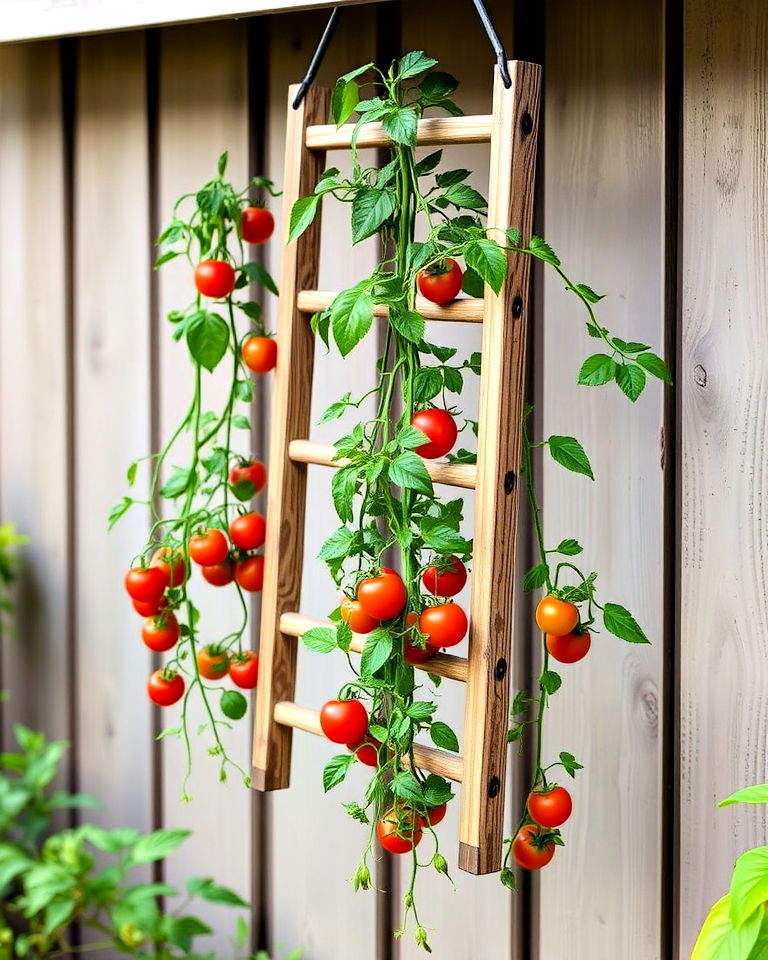 dynamic hanging ladder trellis - 30 Tomato Trellis Ideas