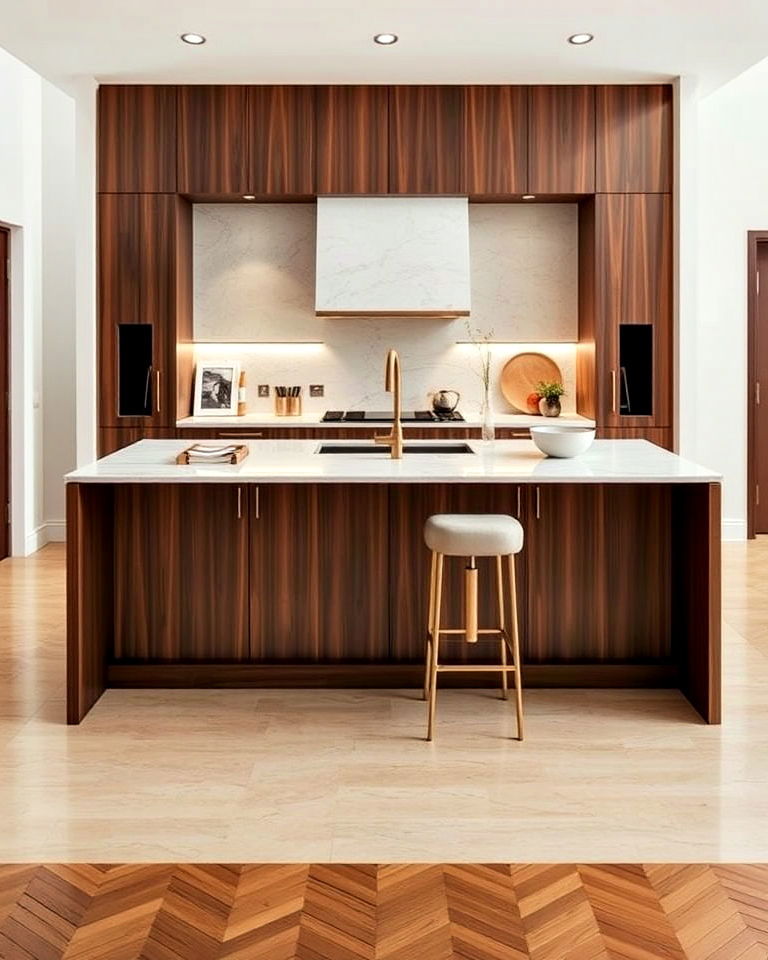dynamic mixed materials and textures - 20 Luxury Kitchen Island Ideas
