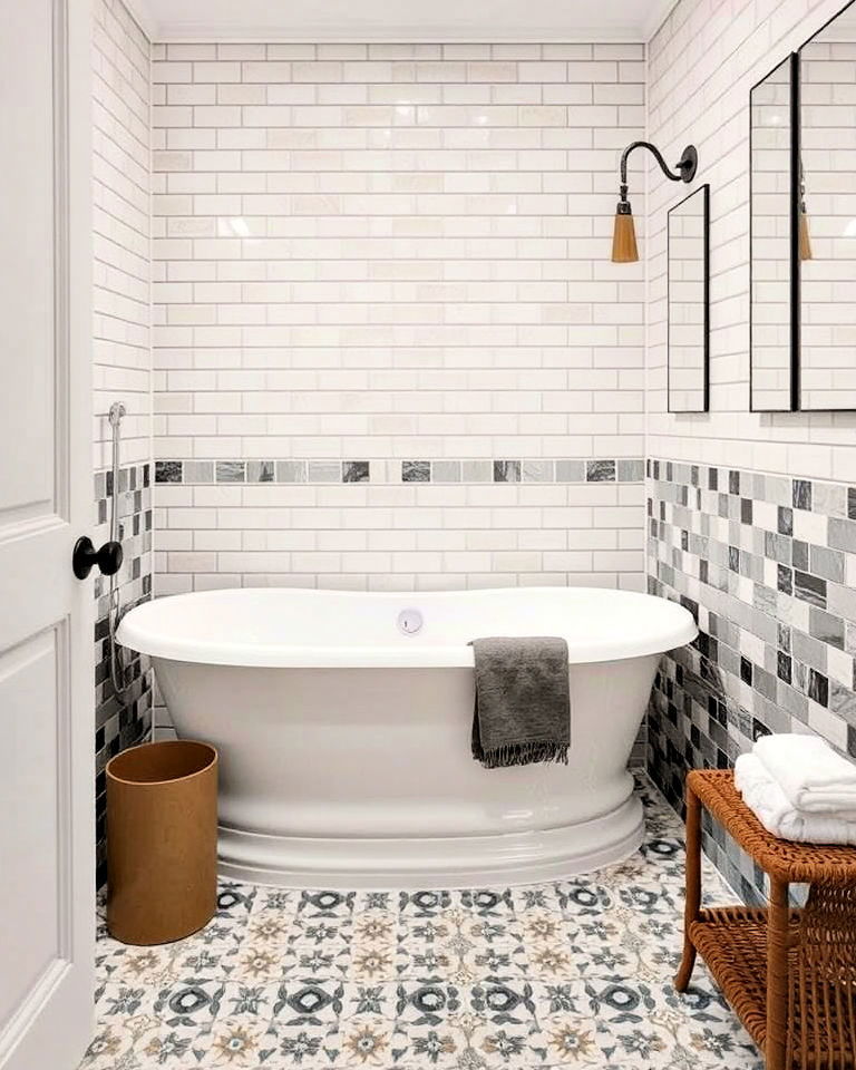 dynamic mixed tile patterns - 20 Maximalist Bathroom Design Ideas