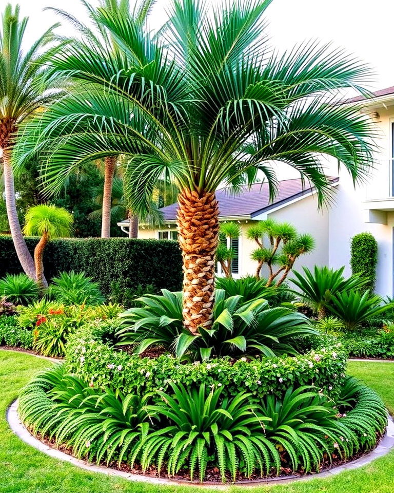 dynamic multi tiered palm beds - 30 Front Yard Palm Tree Landscape Design Ideas