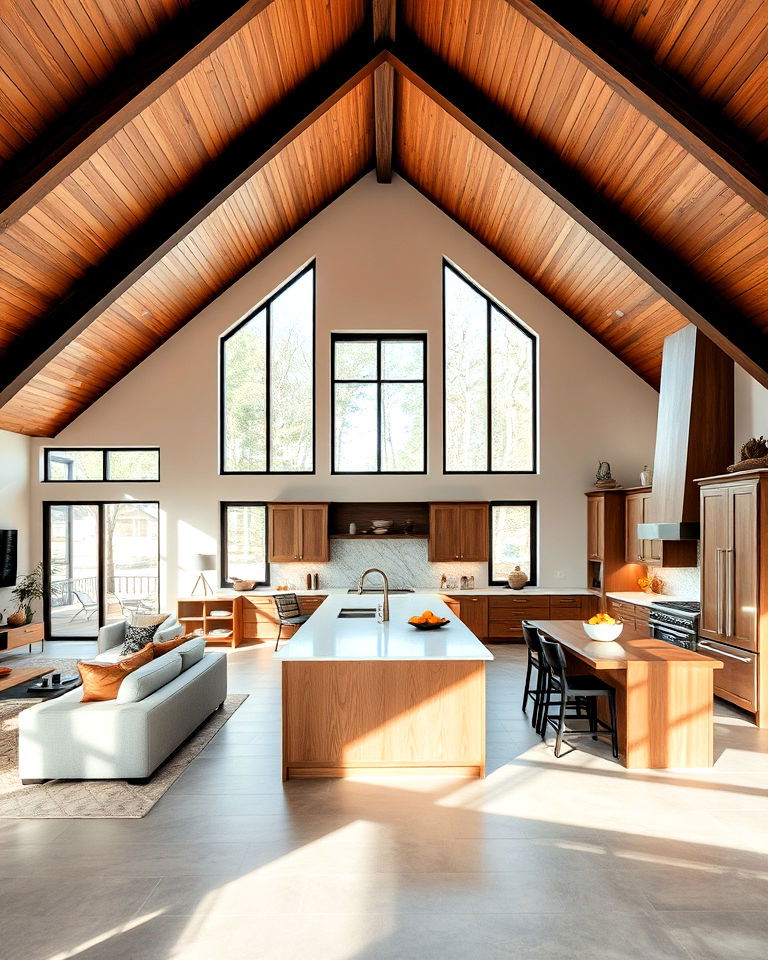 dynamic open concept layout with vaulted ceiling - 25 Vaulted Ceiling Kitchen Ideas