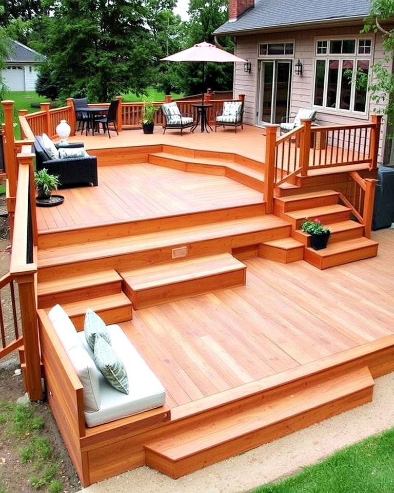 dynamic outdoor space with a tiered deck - 30 Backyard Deck Ideas on a Budget