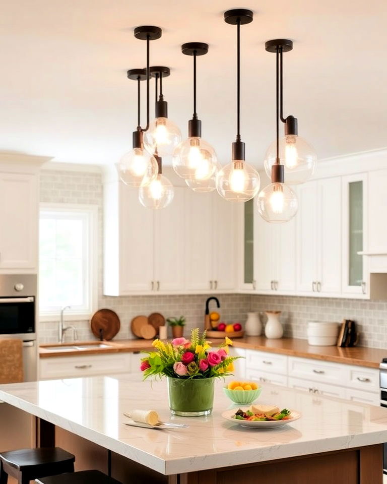 dynamic pendant lighting cluster - 20 Kitchen Island Lighting Ideas